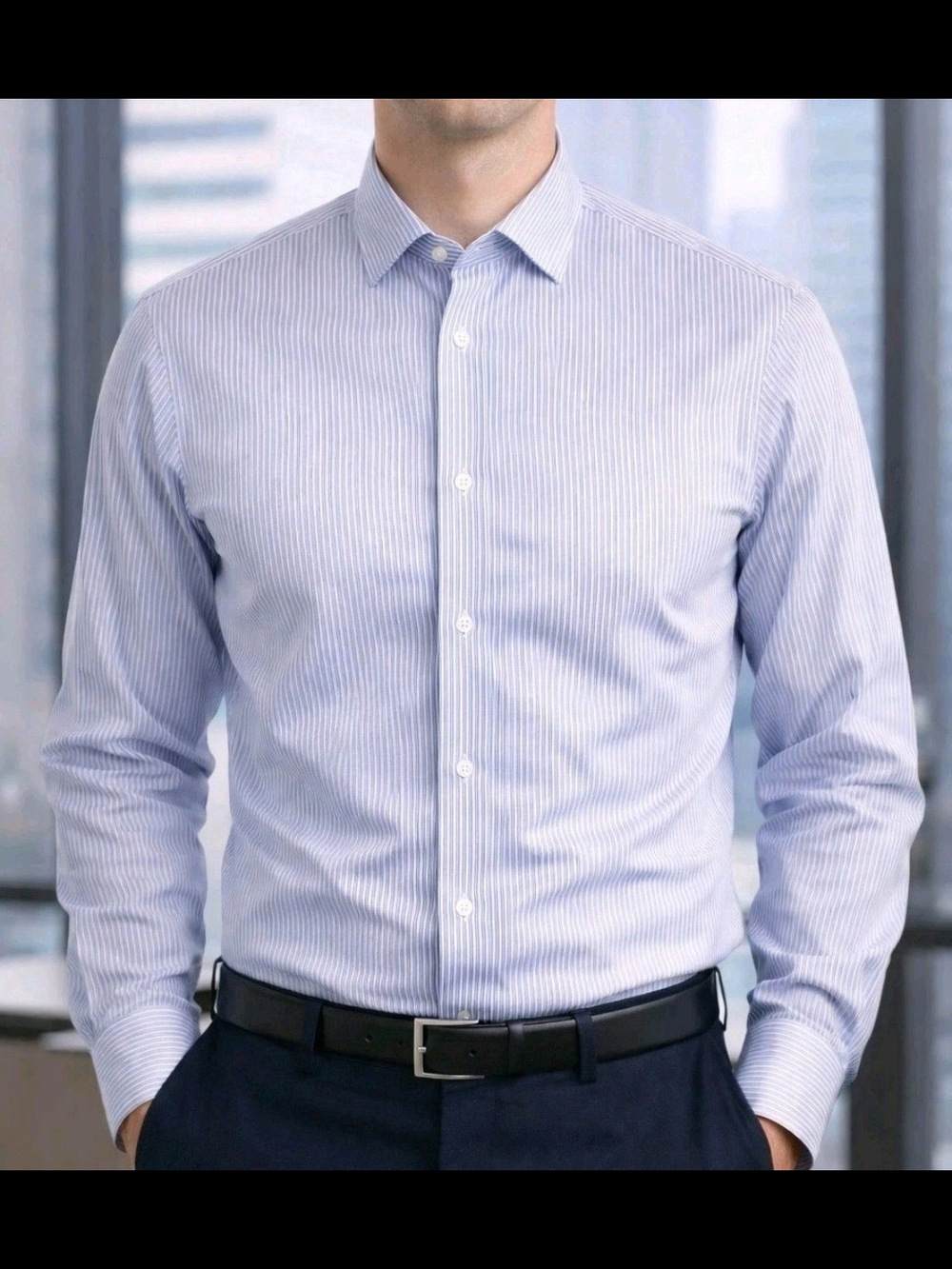 Men's Light Blue Pinstripe Dress Shirt - Classic Fit TM Lewin 15/33